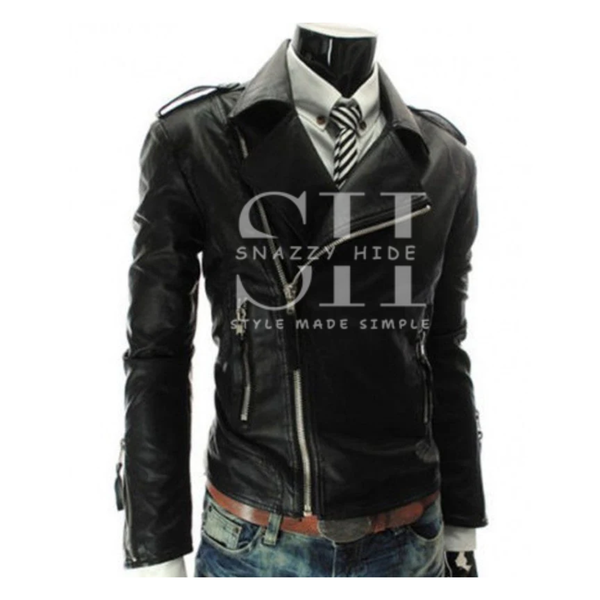 Slim Fit Zipper Mens Asymmetrical Jacket