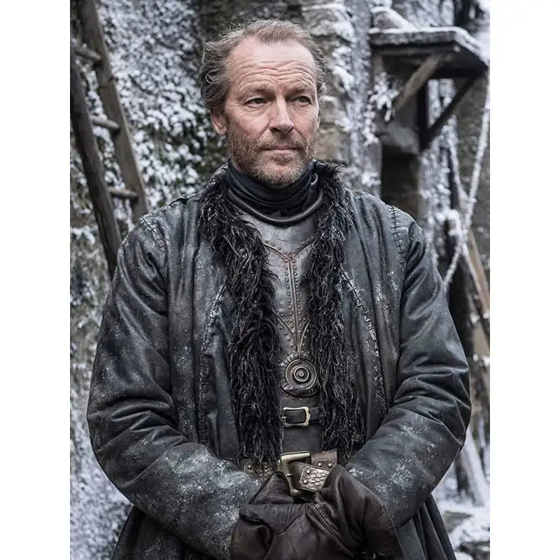 Game of Thrones Winterfell Jorah Mormont Black Leather Coat