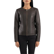 Women Elixir Collarless Brown Leather Jacket For Women