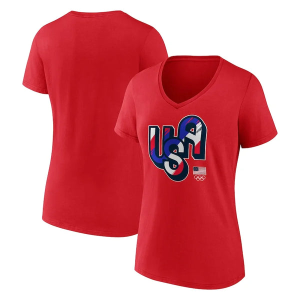 Women's Team USA Painting Paris 2024 Olympics V-Neck Fanatics Red  T-Shirt
